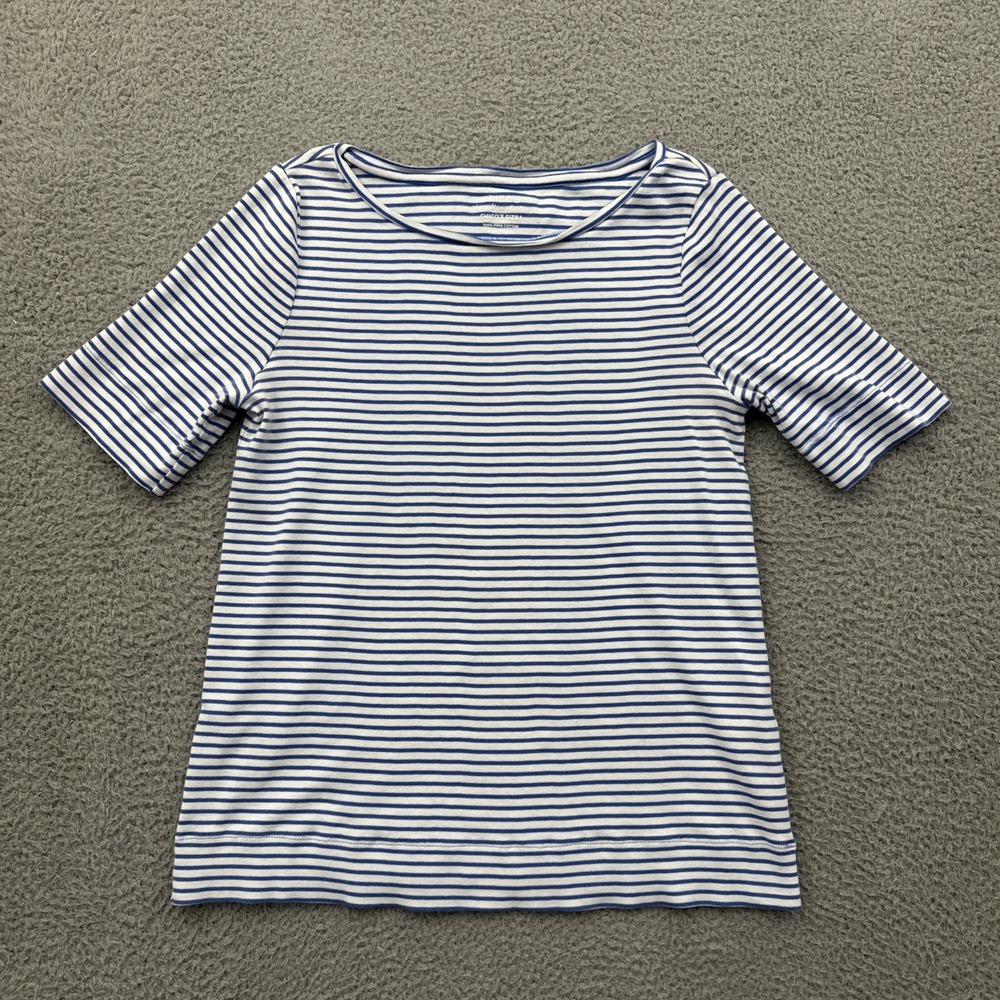 Chico's The Ultimate Tee Striped Pima Cotton Nautical Preppy Women's 1 Medium